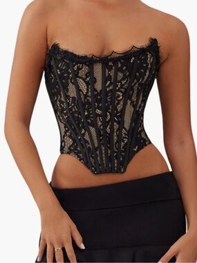 Black Lace Strapless Corset Top